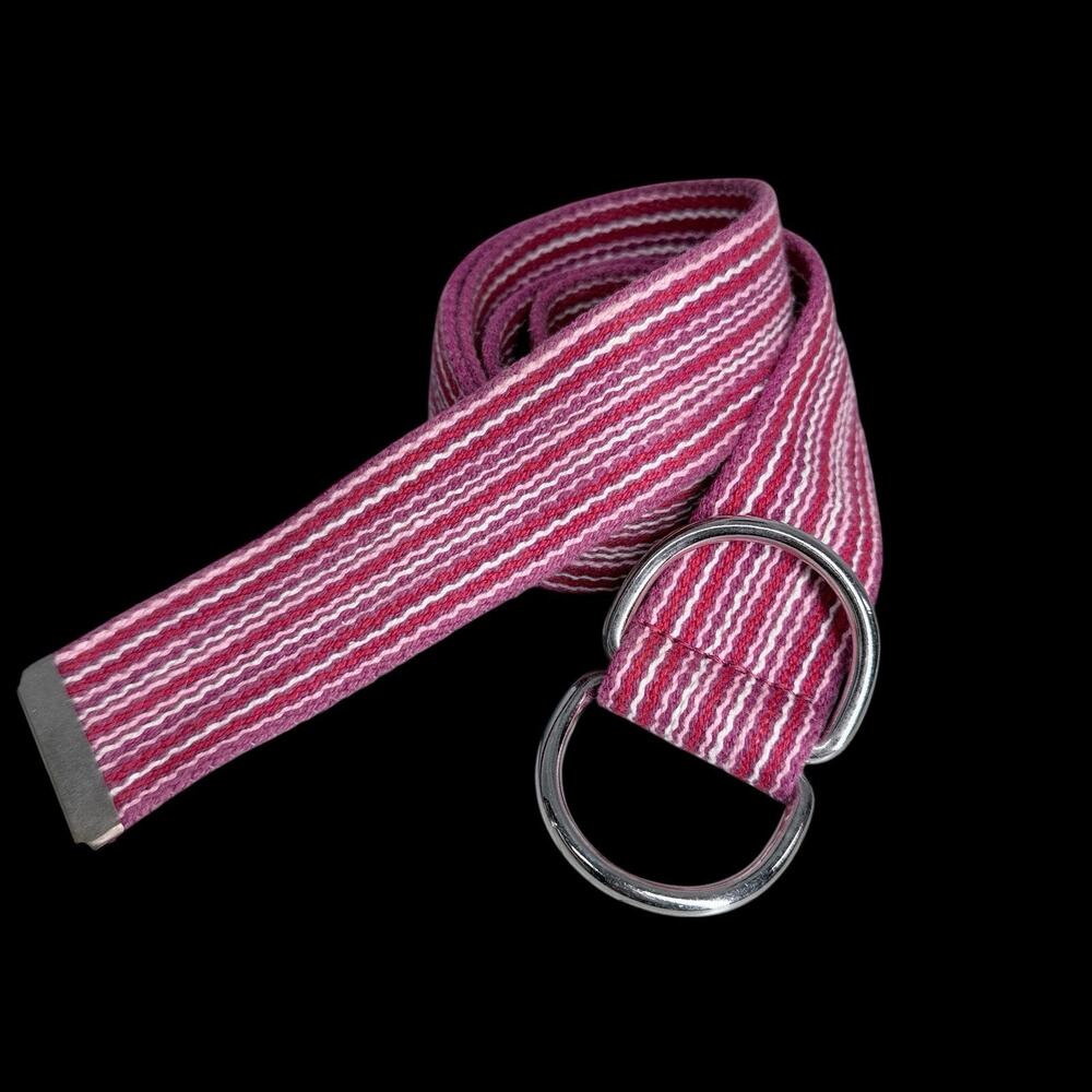 Striped Pink Double-Ring Webbing Belt for Men
